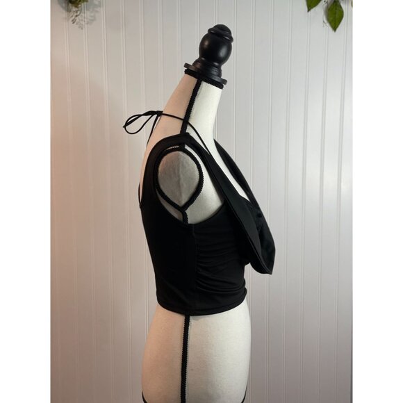 Musera Black Sleeveless Halter Crop Top With Bow Detail & Open Front Size M - Picture 6 of 12